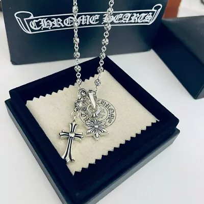 $48.88 • Buy For Chrome Hearts Classic Retro Cross Double Pendant Rock Punk Chain Necklace