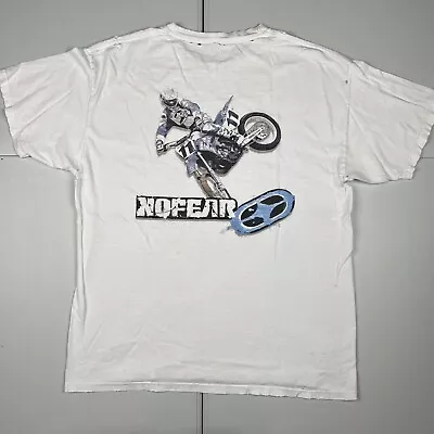 Vintage Y2K No Fear Distressed Graphic Motocross T Shirt White L  • $37.99