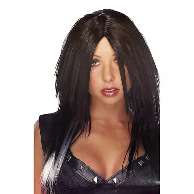 Womens Dark Streak Adult Black Emo Goth Wig • $19.95