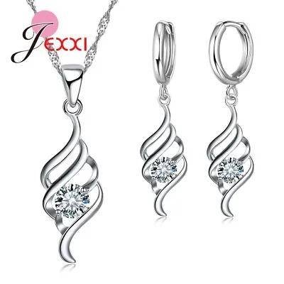 925 Sterling Silver Cubic Zirconia Crystal Pendant Necklace And Earring Set *UK* • £5.29