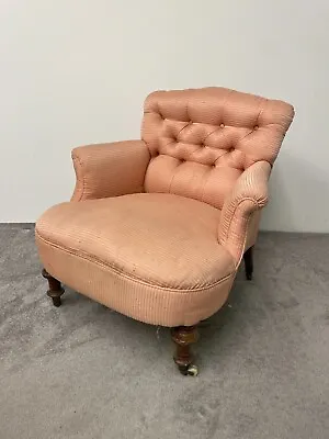 £350 • Buy Pink Upholstered Button Back Armchair For Repair Or Restoration