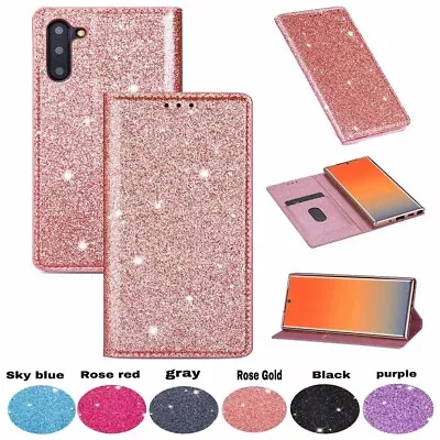 Glitter Flip Card Case For Samsung Note 8 9 10 10+ S7 S6 S8 Magnetic Stand Cover • $11.64