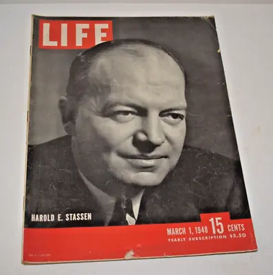 Vintage MAR 1 1948 Life Magazine - Harold Stassen On Cover • $4.95