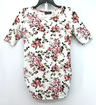 Duetime Maternity Blouse Womens Medium White Floral Short Sleeve Pullover Top • $9.03