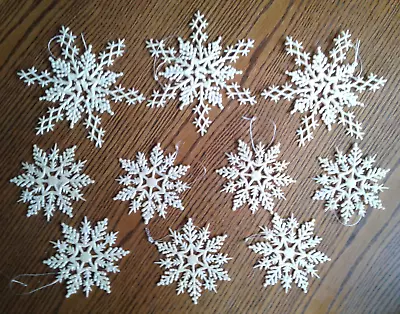 Vintage Set Of 10 Plastic Glittering Snowflake Ornaments • $8.99