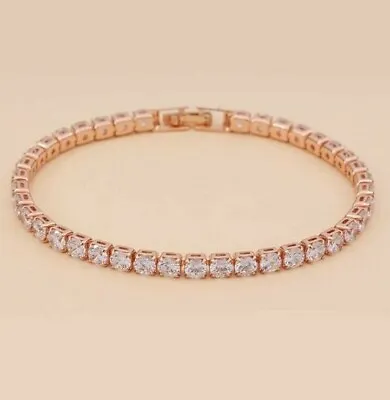 £6.99 • Buy ROSE GOLD MADE WITH SWAROVSKI CRYSTALS Tennis Bracelet Birthday Valentines Gift