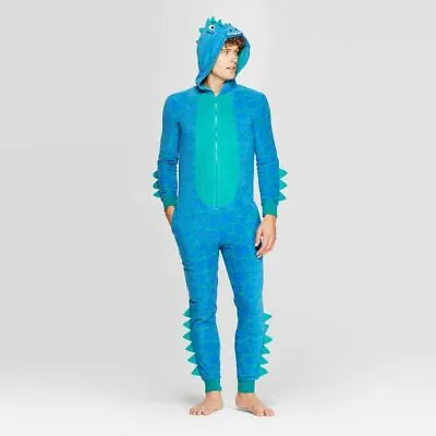 Mens Dragon Dinosaur W/ Tail Union Suit Pajama One Piece Hooded Zip Up  • $19.99