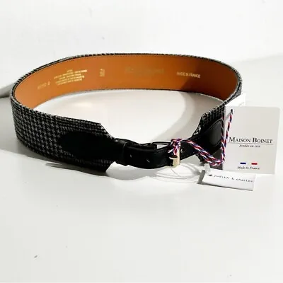 NWT Maison Boinet Black Leather And Houndstooth Belt Size 70 Made In France • $195