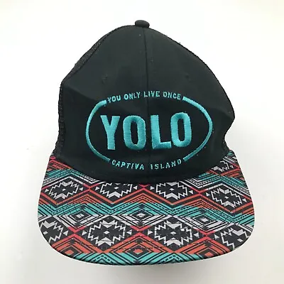 $15.95 • Buy YOLO Hat Cap Snapback Trucker Black Blue Adult One Size Mesh Back Southwestern