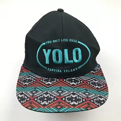 $13.14 • Buy YOLO Hat Cap Snapback Trucker Black Blue Adult One Size Mesh Back Southwestern