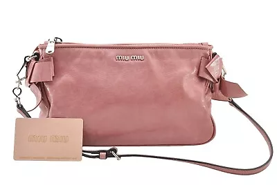 Authentic MIU MIU Vitello Lux Leather Shoulder Cross Body Bag RR1892 Pink 8034I • $37