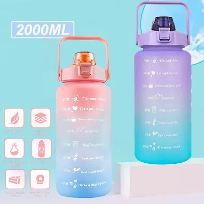 2L Water Bottle Motivational Drink Flask W/ Time Markings BPA Free Sport Gym Jug • $11.89