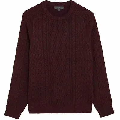Mens Cardigan Crew Neck Regular Fit Ribbed Soft Cable Wool Sweatshirt M&S • £13.99