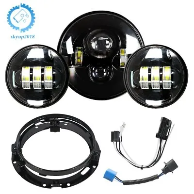 $54.70 • Buy Black Round 7  LED Headlight + 4.5  Passing Lights Kit For Touring Road King