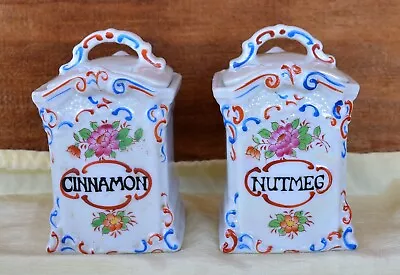 Antique VTG MEPOCO HandPainted China SPICE Canisters Cinnamon Nutmeg Lids Japan • $36