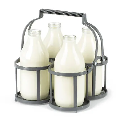 Metal 4 Milk Bottle Holder Tidy Crate Rack Carry Carrier Doorstep Store Drink UK • £13.99