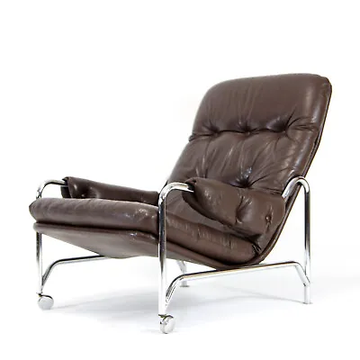Retro Vintage Danish Design Leather Lounge Easy Chair Armchair 60s Mid Century • £745