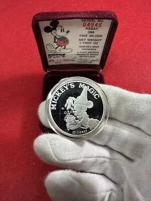 1987 Mickey’s Magic Good Luck Rare Proof Coin 1 Troy Oz .999 Fine Silver Round • $99.95