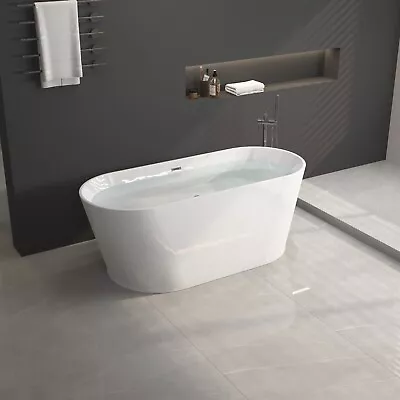 59  Acrylic Freestanding Bathtub Soaking Tub W/Overflow+Pop Up Drain White/black • $799.99