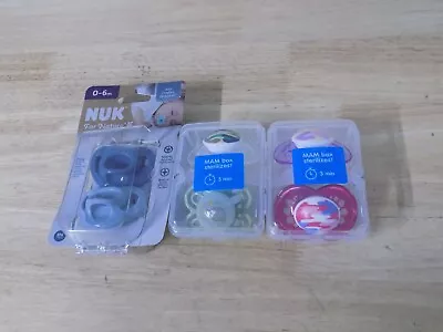 2 Nuk Comfy 0-6m Baby Pacifier 4 Mam Baby Pacifier With Box • $10.50