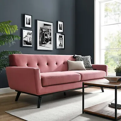 Modway Engage Mid-Century Modern Performance Velvet Sofa In Dusty Rose • $958.27