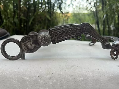 Vintage Antique Handmade Forged Iron Mexican Cowboy Horse Bit Silver Inlaid • $729