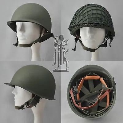 WWII U.S M1 Steel Helmet Sweatband M1 Army Green Helmet With Helmet CoverStrap • £80.41