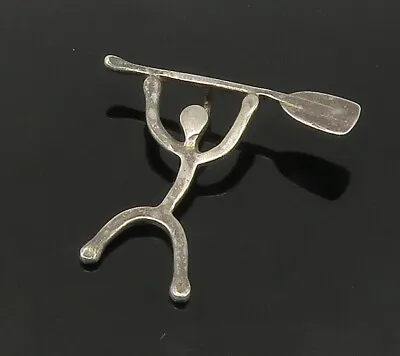 925 Sterling Silver - Vintage Person With Paddle Modernist Pendant - PT17378 • $38.16
