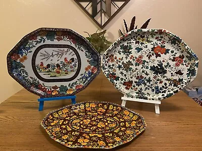 Vintage Serving Tray Daher Decorated Ware England 17.5” Floral/ Roosters Platter • $39