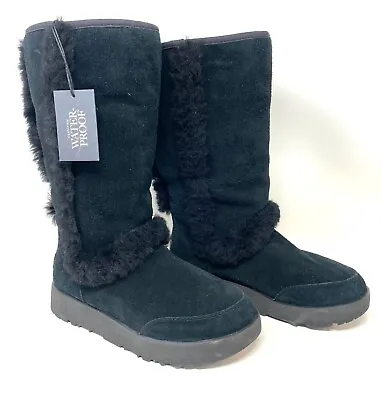 New UGG Boots Sundance Waterproof Black SUEDE Leather Fur SHEEPSKIN BOOTS SZ 6 • $109.99