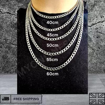 £5.09 • Buy Mens Boys Curb Chain Silver 5-7mm Stainless Steel Cuban Link Pendant Necklace UK