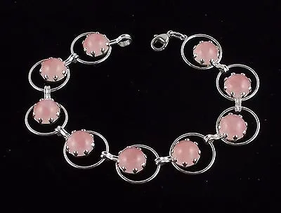 Rare Fantastic Bracelet Made From 835 Silver With Pink Quartz Approx. 7 7/8in • $111.28