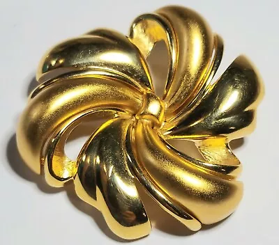Vintage Large Monet Bow Brooch Pin Gold Tone 2.25  Signed • $12