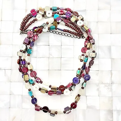Dyed Mother Of Pearl Beaded Triple Layer Necklace The Vintage Strand Lot #9959 • $10.19
