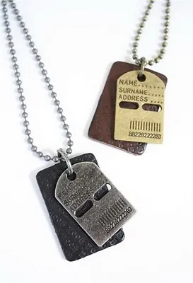 NEW Leather Men's Metal Dog Tag Pendant Surfer Necklace Choker Chain • $11.99