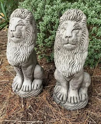 Stone Garden Pair Of Tall Sitting Proud Lion Ornaments • £41.40