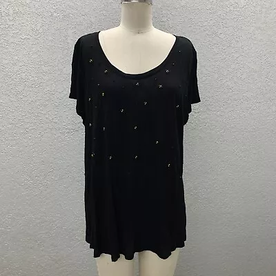 Jennifer Lopez Knit Beaded Flowy Tunic Top Women's Plus Size 2X Black Rayon • $14.99