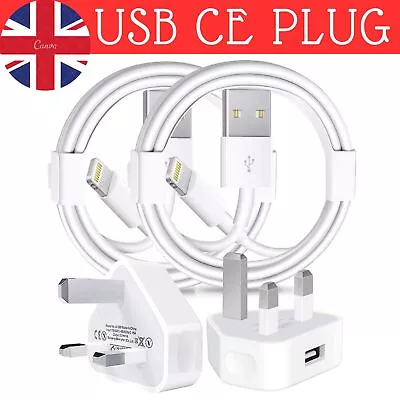 UK 3 Pin Mains Wall USB Charging Plug Wall Charger Adapter For IPhone 13 11 12 X • £3.45