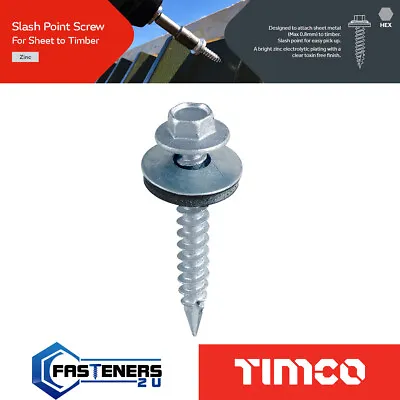 £6.04 • Buy TIMco Roofing Screws, Timber, Slash Point, Zinc Coated, EPDM Washer