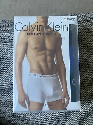 NEW Calvin Klein 3 Pack Trunks - Cotton Stretch Men’s Large Blue/navy • £10