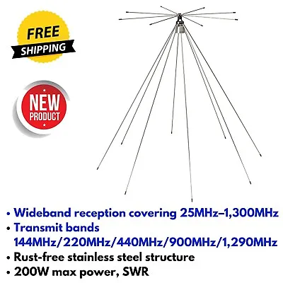 25MHz–1300MHz VHF/UHF Discone Base Wideband Antenna For Scanner SDR Dongle Radio • $133.31