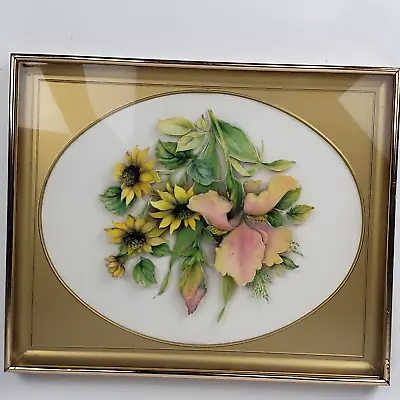 Vtg Colorful Floral 3d Summer Flower Framed Glass Wall Art Holley's Hobby Crafts • $15.18