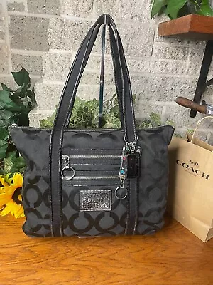 Coach Signature Op Art Poppy Sateen Glam Bag 13826 Handbag Shoulder Purse Black • $34