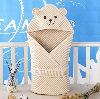 Baby Swaddle Wrap Newborn Infant Bedding Blanket Cotton Wrap Smiley Bear • £11.79