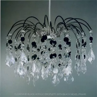 Nickel Frame Chandelier Ceiling Light Shade Droplet Pendant Acrylic Crystal • £18.99