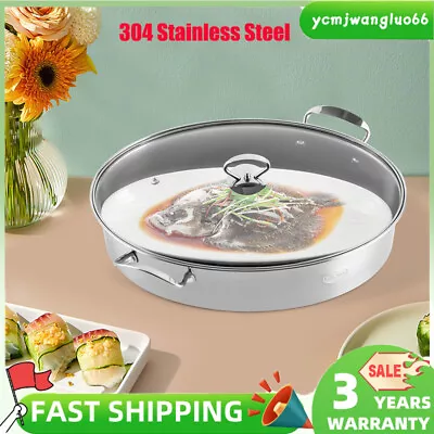 Stainless Steel Oval Roaster Multifunctional Fish Steamer Roasting Pan W/Lid New • $43