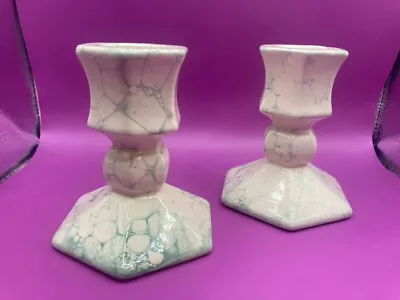 PartyLite Terrazzo P0591 Set Of 2 Green Cream Marble Look Candlestick Holder • $5.73