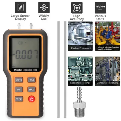 Digital Display Digital Manometer Air Pressure Meter Gauge ℃ & ℉ Switchable E3P0 • $28.19