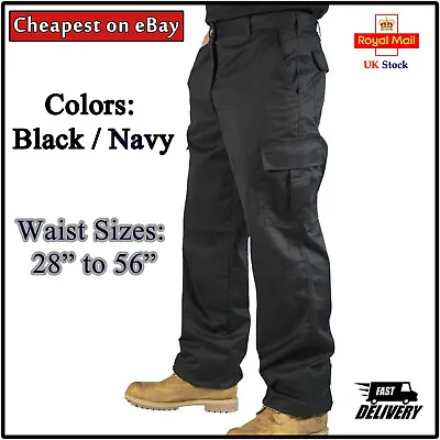 Mens Cargo Combat Work Trousers Size 28 To 52 Black Navy - Machine Washable UK • £13.95