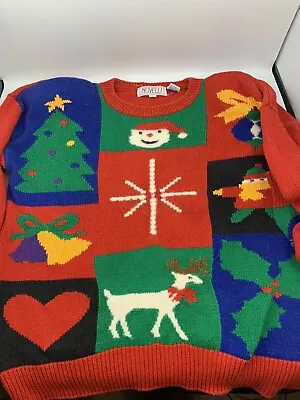 Vintage FIRE 90s Ugly Christmas Sweater W/ Shoulder Pads Women’s Large Tree Snow • $24.99